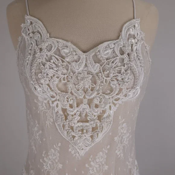 🌺 Vtg Jessica McClintock White Bridal Lace Nightgown Negligee Victorian Dress S - Picture 3 of 15